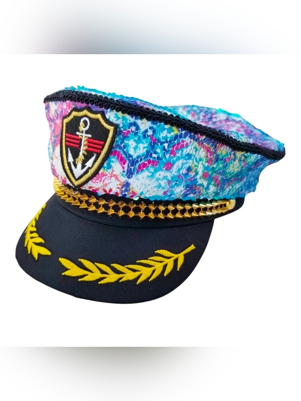 Captain Sequin Hat ADJUSTABLE/ KALEIDOSCOPE / BLUE IRIDESCENT/New
